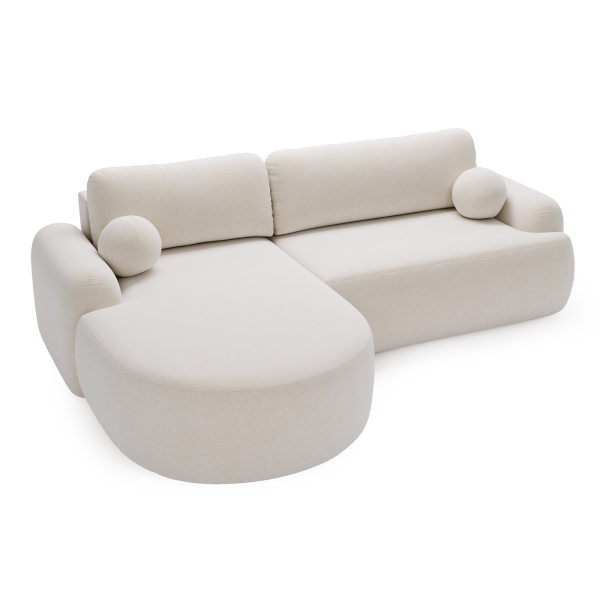 NAROŻNIK Z FUNKCJĄ SPANIA AGAT L DO SALONU W ŚMIETANKOWEJ TKANINIE - Z GÓRY